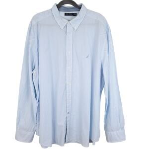 Nautica Blue White Striped 100% Cotton Classic Button Down Shirt, Men's XXL